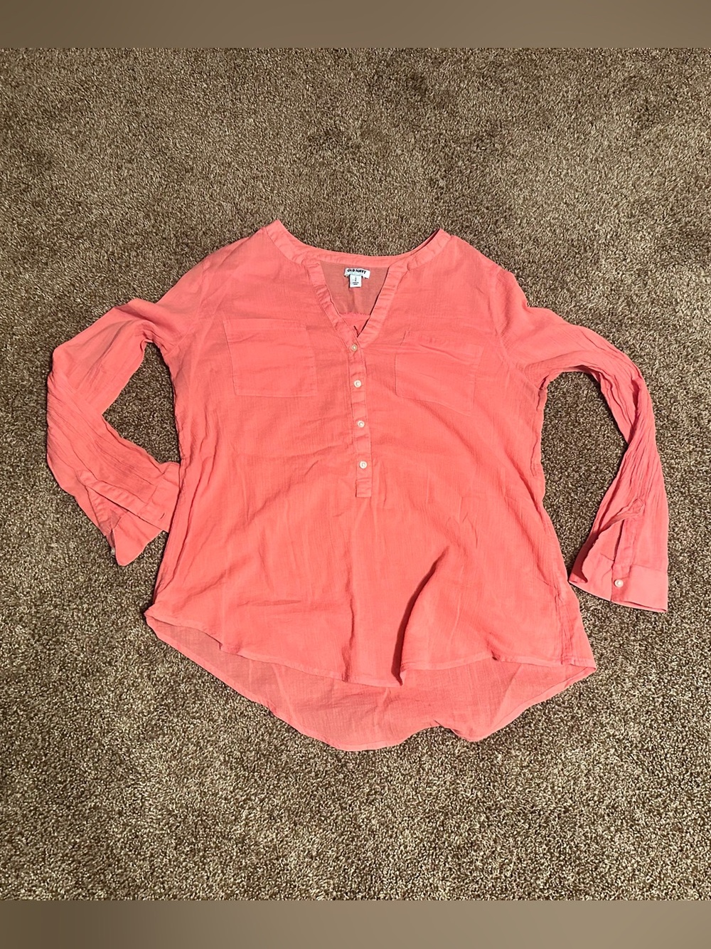 Old Navy Coral Semi-Sheer Long Sleeved Blouse size Large
